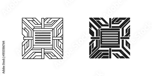 Geometric maze pattern design black and white minimalist abstract vector seamless texture for backgrounds and prints