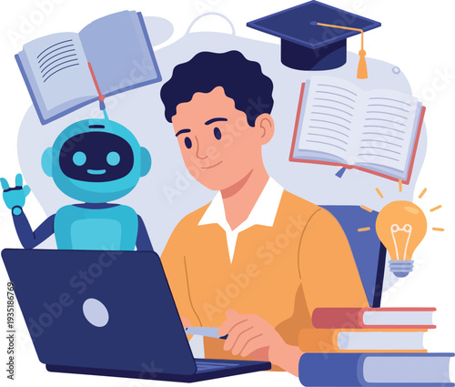 Student learning with a robot books and a laptop the future of education