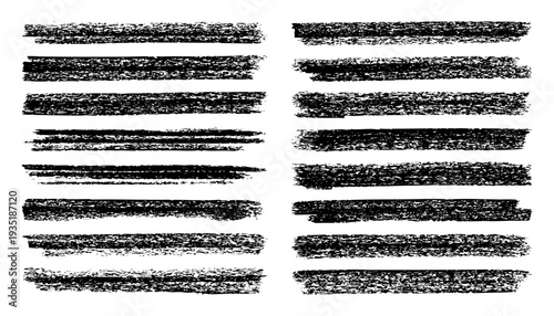 Long grunge brush strokes, lines, ink smudges, hand-drawn scribble shapes. Handmade sketchy marks, stains, charcoal streaks. Paint textures, dry brush effect. Marker underline. Vector illustration