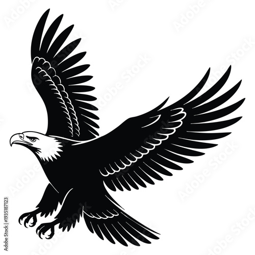 Dynamic eagle in flight powerful bird of prey spreading wings wildlife soaring predator illustration freedom symbol sharp detailed design