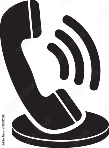 Black and white of a classic landline telephone with signal waves landline phone communication