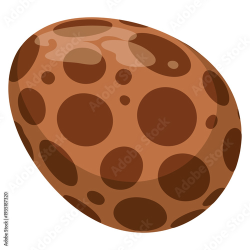 Easter candy dotted chocolate egg icon with golden caramel detail in cartoon vector design, perfect for festive sweets and seasonal celebration artwork