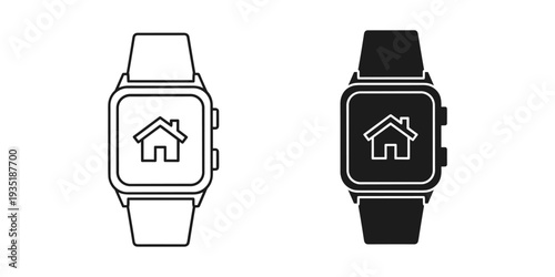Smartwatch with home icon display isolated on white minimalist modern digital wearable tech mockup