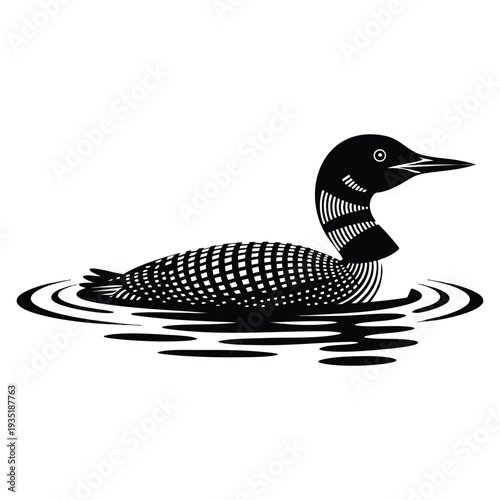 Elegant loon bird on water illustration ideal for wildlife decor nature posters serene lake artwork birdwatching themes and peaceful outdoor designs