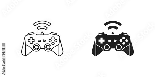Wireless gaming controllers with wifi signal icons isolated on white background for technology and entertainment concept