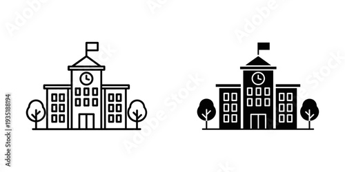 Modern city hall building vector illustration flat design municipal office government architecture isolated black and white line art