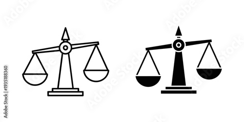 Balance scales justice concept black and white minimalist vector illustration isolated on white background