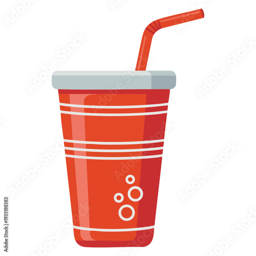 Fast food cup drink vector cartoon illustration featuring red disposable cups with drink perfect for soda takeaway restaurant and beverage themed designs
