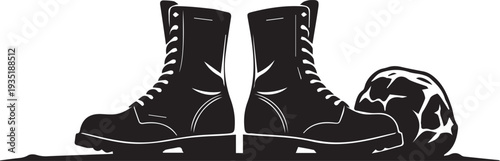 Pair of military boots silhouette vector illustration line art for memorial day