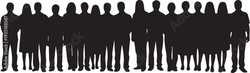 Silhouette illustration of diverse group of people standing together as vector art