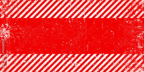 Warning sign with red and white diagonal lines. Attention, danger or caution symbol. Construction site signage, road safety notice, hazard banner, security alert shield. Vector illustration