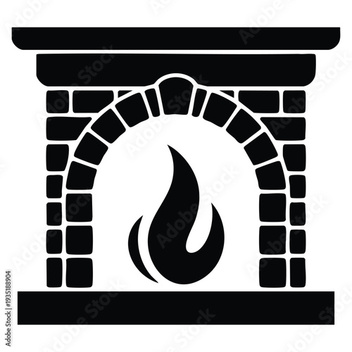 Fireplace icon silhouette vector logo of classic stone fireplace simple graphic logo isolated on white background suitable for home decor branding and interior design projects