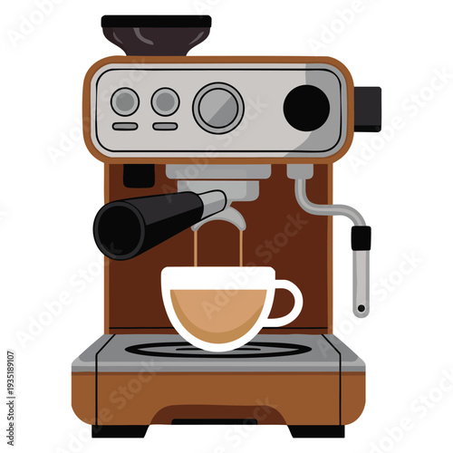Flat coffee maker with coffee cup front view coffee machine vector illustration isolated on white background ideal for cafe kitchen and appliance design