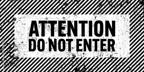 Warning sign with black diagonal lines. Attention, danger or caution symbol. Construction site signage, road safety notice, hazard banner, security alert shield. Vector illustration