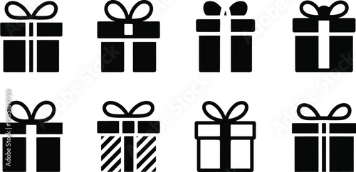 Vector gift boxes icons set for creative gifting ideas and present wrapping inspiration