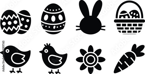 Easter vector icons set featuring eggs bunny basket birds flower and carrot
