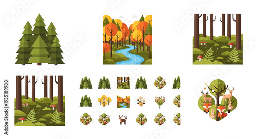 Collection of Forest Tree Illustrations and Elements.