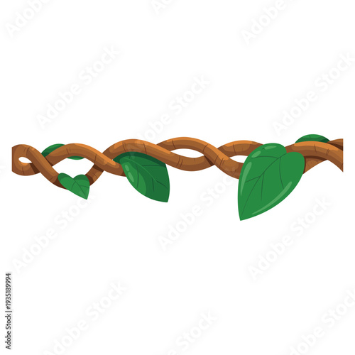 Flat illustration of jungle liana with leaves suitable for tropical rainforest botanical decoration exotic nature themed design