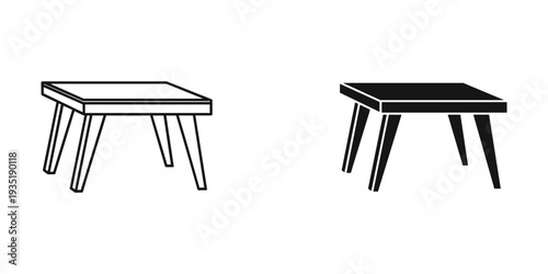 Modern minimalist black and white wooden stool set isolated on white background 3d render