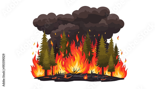Forest Fire with Flames and Smoke.