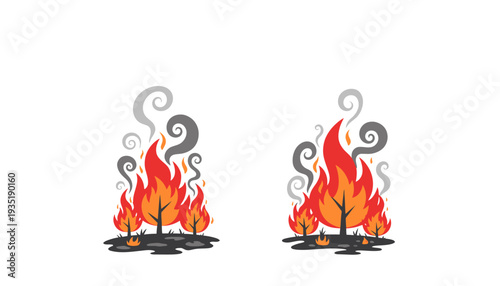 Illustration of Two Fires with Swirling Smoke.