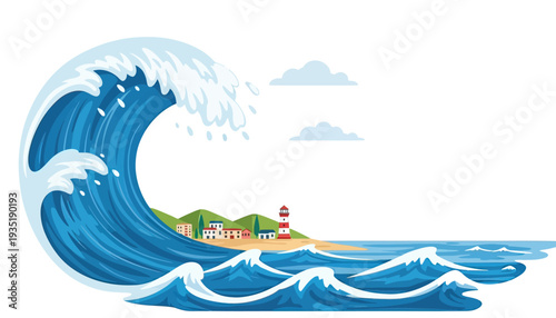 Large Ocean Wave Crashing on Coastline.