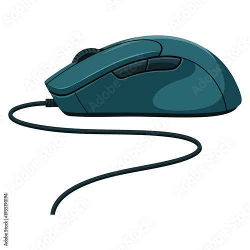 Flat vector design of computer mouse side view isolated on white background perfect for office technology accessory and digital workspace concepts