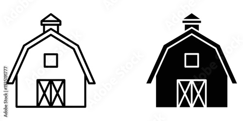 Black and white barn house icons isolated on white background vector illustration minimalist design