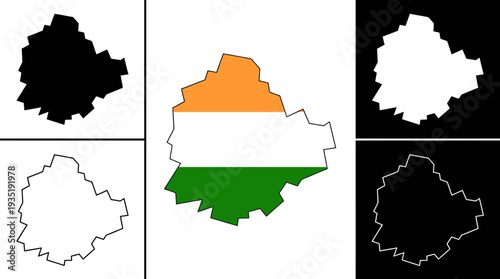 Bengaluru Urban District Map & Outline Set with Indian Flag - Karnataka, India