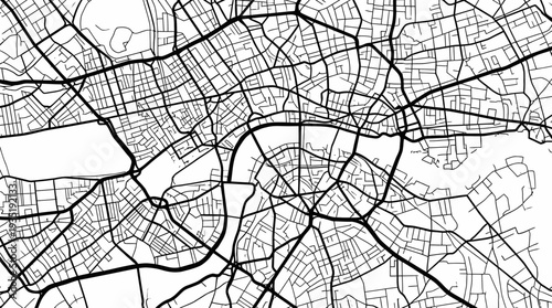 Minimalist Black and White Stylized City Map of London - Urban Street Network & Road Grid Abstract Vector Illustration