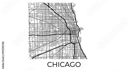 Minimalist Chicago City Map - Street Network Outline in Black and White
