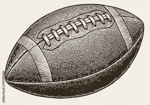American football ball illustration vintage detailed sketch of textured leather sports equipment with laces