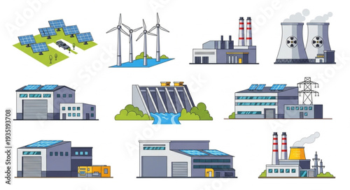 Collection of various industrial and energy production facilities.