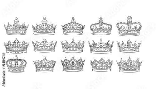 Royal Crown and Tiara Vector Silhouette Set Featuring Various Ornate Designs for Majesty Branding King and Queen Icons Jewelry Marketing and Luxury Celebration Graphics