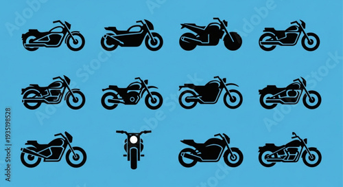 Collection of Motorcycle Silhouettes in Various Styles.