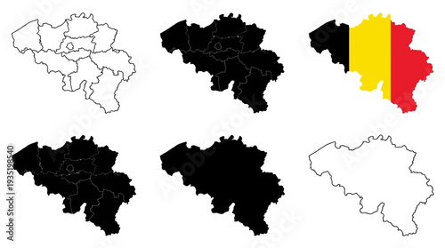 Belgium Vector Map Collection: Provinces, Outline, Silhouette, and Flag Design