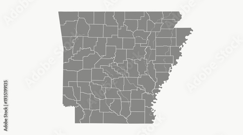 Grayscale Map of Arkansas State with All Counties Outlined and Major Rivers Depicted