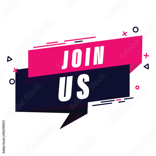 Red join us checklist flat design label for membership signups, community recruitment, and minimalist stickers.