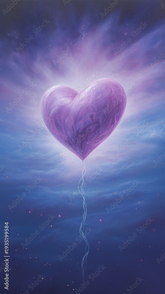Fototapeta premium A pastel purple heart balloon space illuminated.