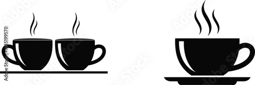 Hot coffee cup silhouette icon set with steaming beverage mug cafe drink symbols vector illustration