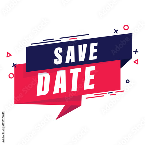 Save the date flat design label for wedding invites, event announcements, and minimalist calendar reminders.