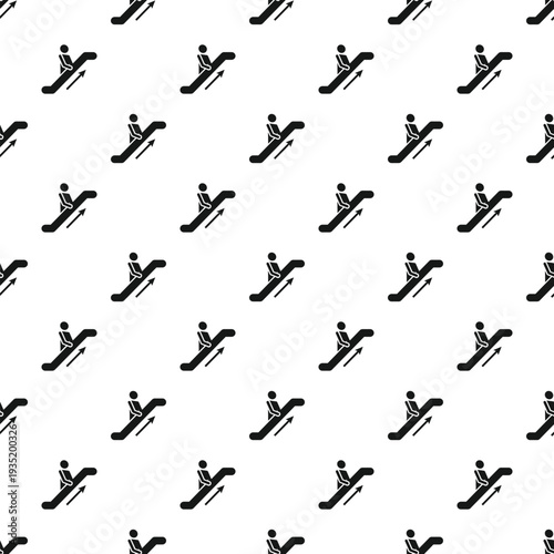 Seamless pattern with black icons of people on escalators moving upwards