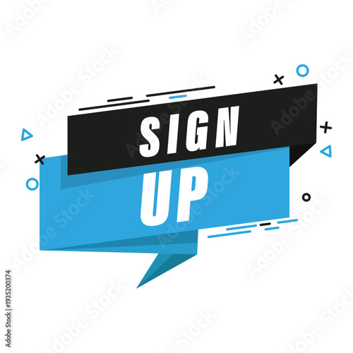 Sign up flat design label for user registration, newsletter subscriptions, and minimalist membership call-to-action stickers.