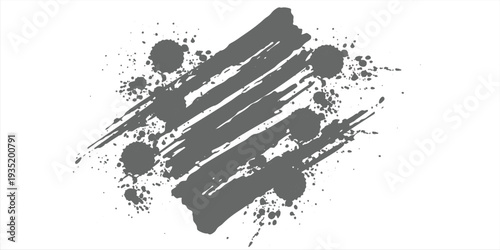 Abstract gray paint splatters and brush strokes on a white background