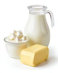 dairy products set isolated on white background commercial photography