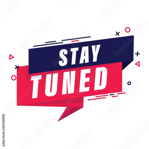Stay tuned flat design label for social media teasers, upcoming announcements, and minimalist content hook stickers.