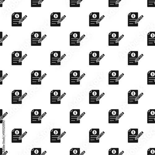 Seamless pattern with financial document and pencil icon for business and banking