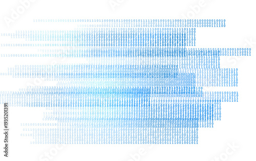 Futuristic binary code flow on white background. Perfect for digital data matrix, big data science, and technology design
