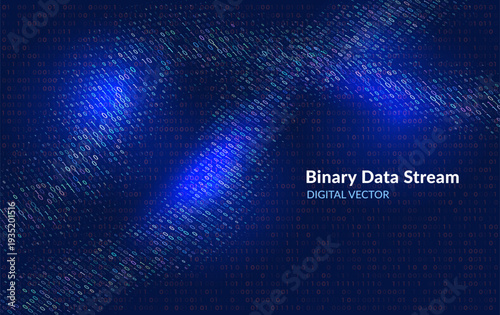 Futuristic matrix background with binary digits forming digital waves. Represents big data, AI systems, and data visualization design