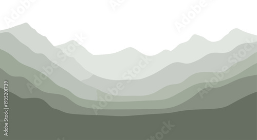 An abstract mountain range depicted in layered shapes with varying shades of green creates a serene, minimalist landscape ideal for backgrounds or graphical elements.